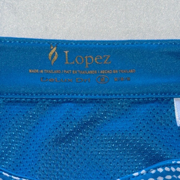 Lopez Delux Dri Blue Dots Sleeveless Golf Polo Top Rhinestone Zipper Pull Sz M - Picture 9 of 15